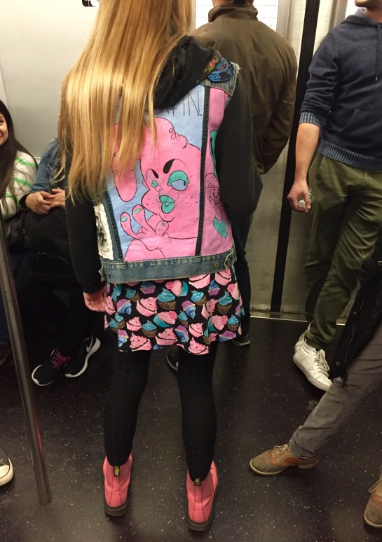 Pink lady on the subway